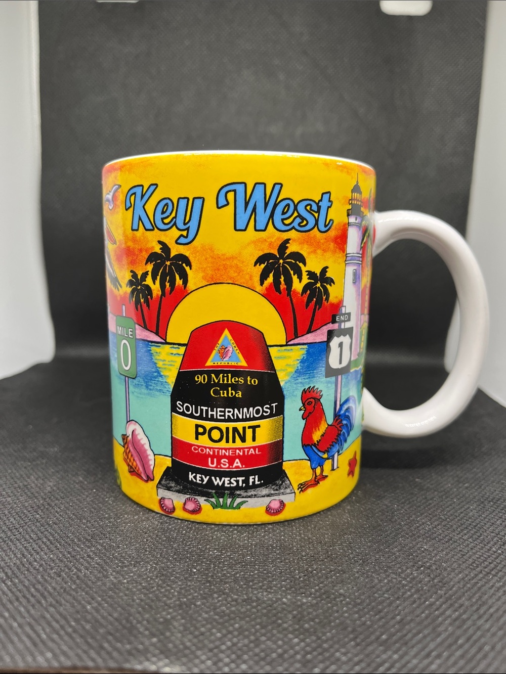 Key West Souvenir Ceramic Coffee Mug - Yellow Tropical Design